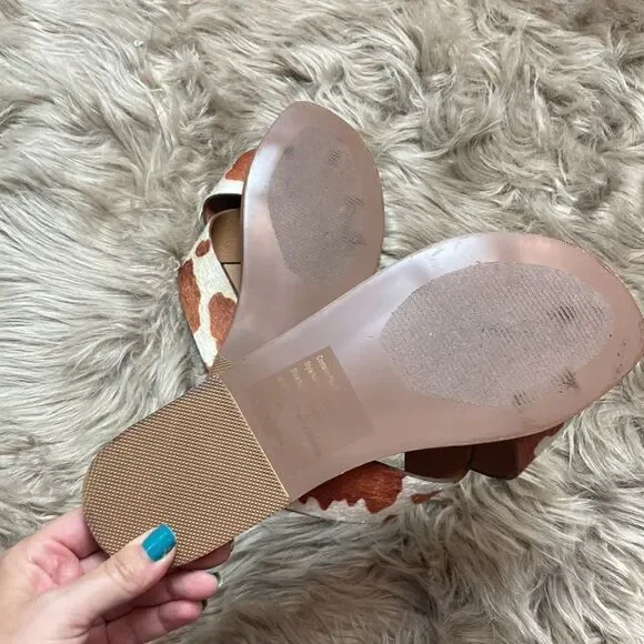 Very G Annie Seaside Cow Print Double Cross Strap Vegan Animal Fur Sandal Slides - Picture 5 of 9